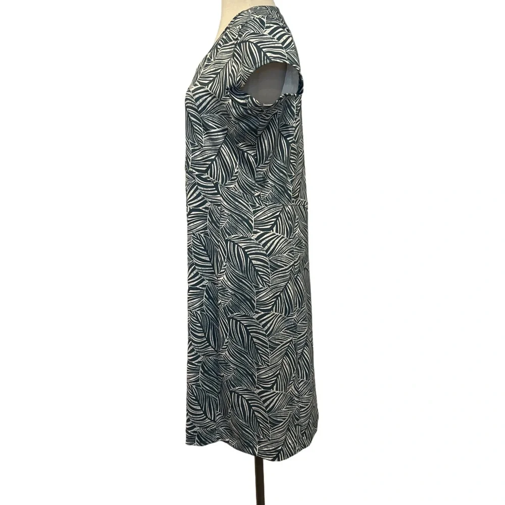 LL Bean Coastal Palm Leaf Print V-Neck Dress - Picture 4 of 6